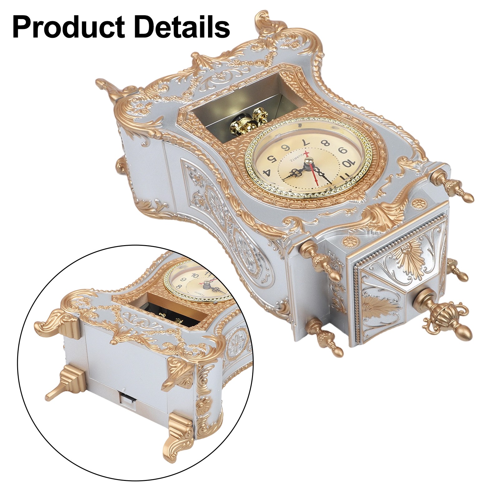 Antique Style Table Clock Silent Sweep Second Decorative Clock for Quiet Spaces