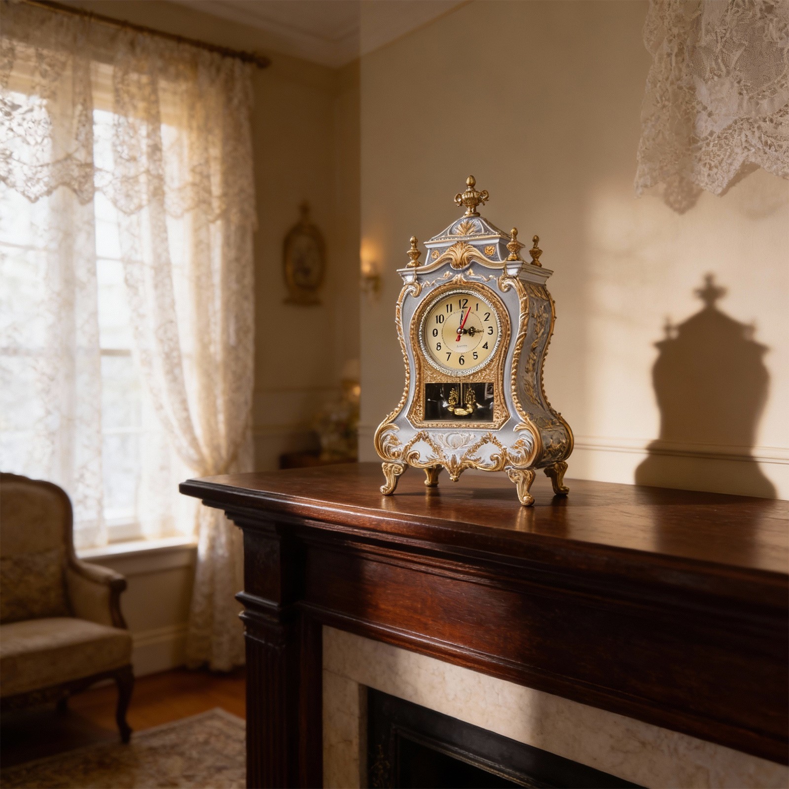 Antique Style Table Clock Silent Sweep Second Decorative Clock for Quiet Spaces