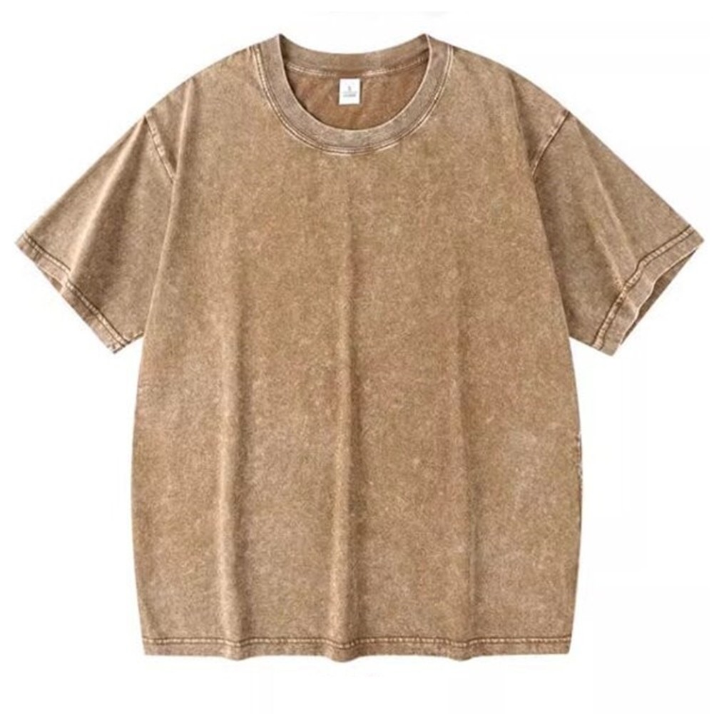 Menswear Retro Washed Tee Casual Summer Wear 95%Cotton 5%Spandex Solid Color