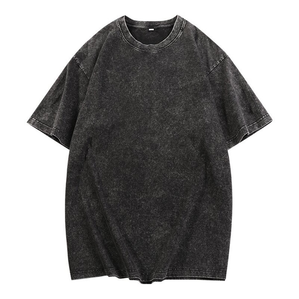 Retro Washed Tee Casual Summer Wear 95%Cotton 5%Spandex O-neck Neckline