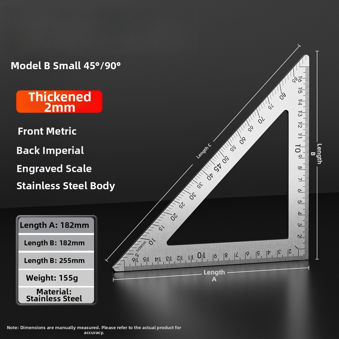 2mm Thick Stainless Steel Set Square for Precise Measuring and Layout Work