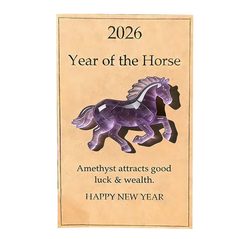 3D Resin Horse Card for Year of the Horse Purple Green 5cm Decor Piece