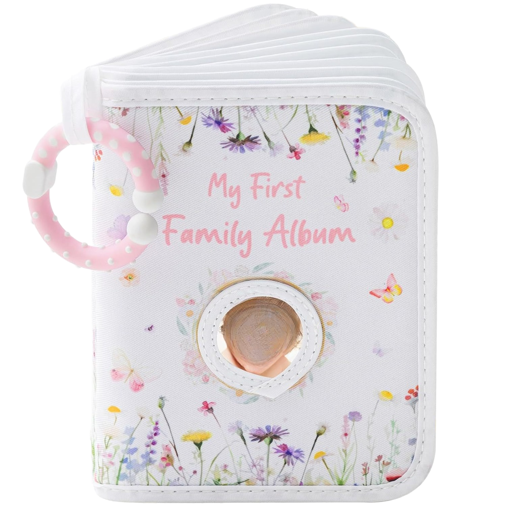 Easy Carry Baby Photo Album with Crib Ring 17 Photos 4x6 Built in Safety Mirror