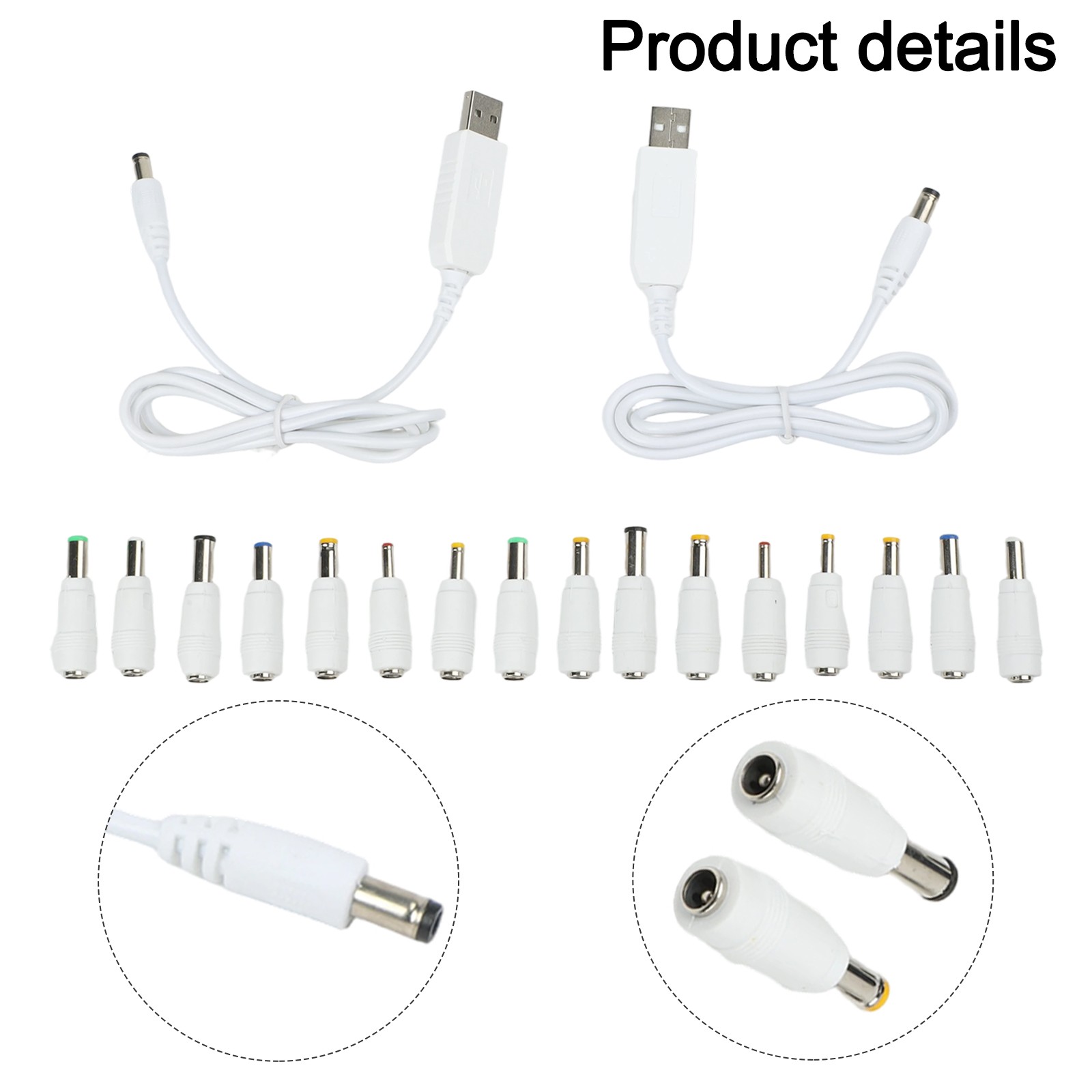 2 Pack USB to DC Power Cable with Multiple Adapters for Various Devices