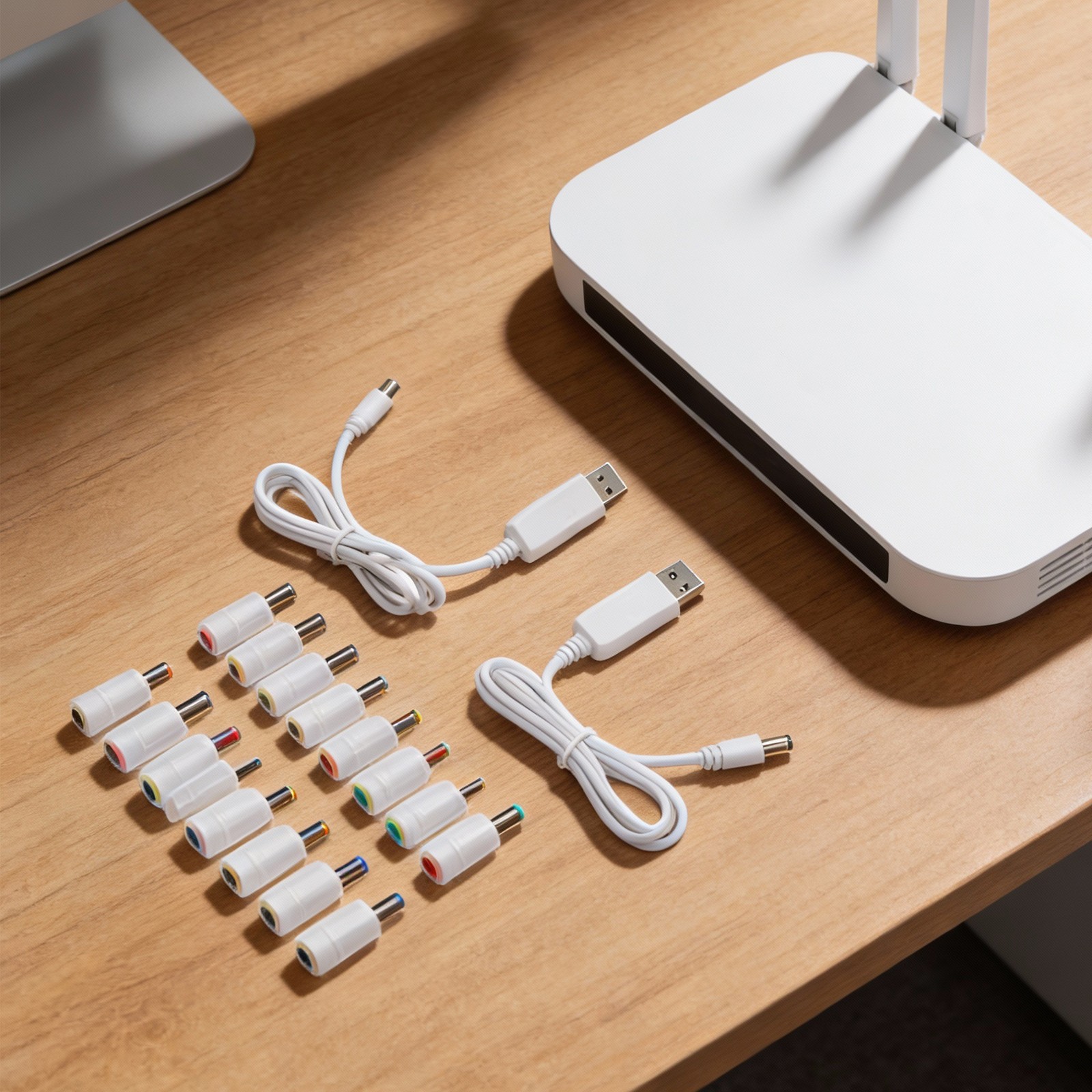 2 Pack USB to DC Power Cable with Multiple Adapters for Various Devices