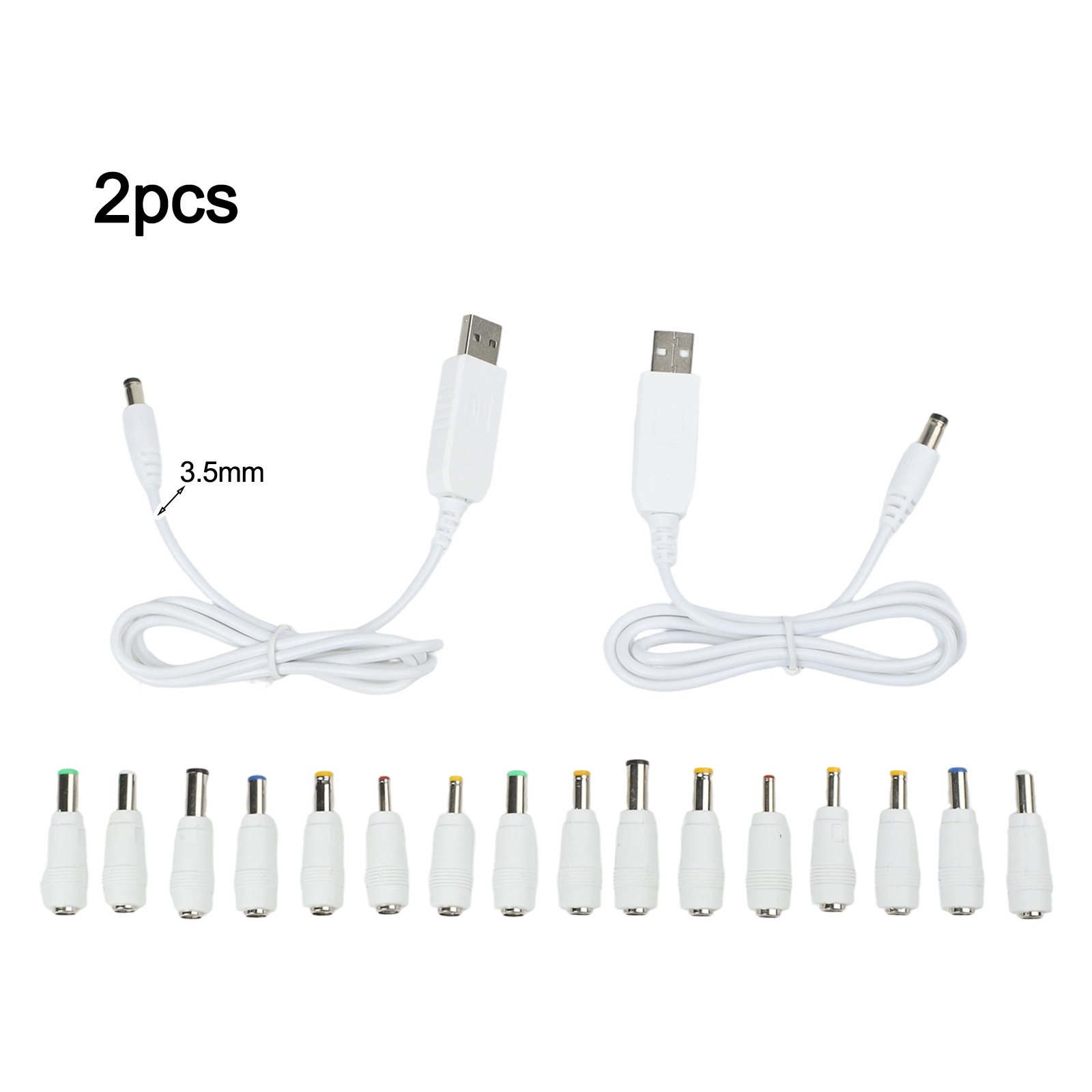 2 Pack USB to DC Power Cable with Multiple Adapters for Various Devices