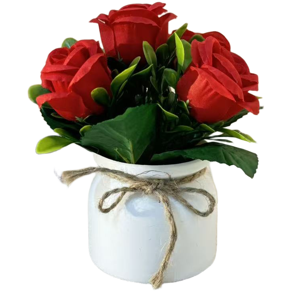 Artificial Flower Arrangement in Pot with Bow for Event For Home Styling