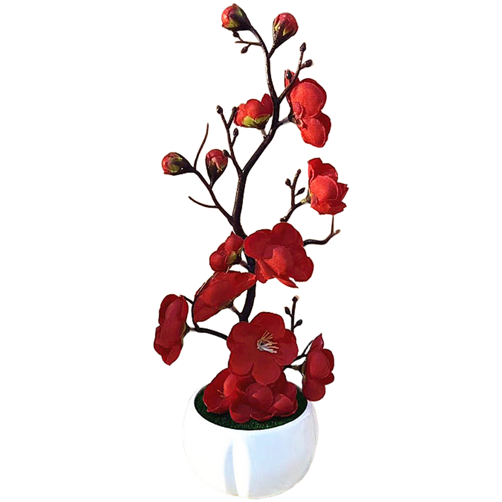 Artificial Plum Blossom Bonsai in White Cup for Living Room Bedroom Decor