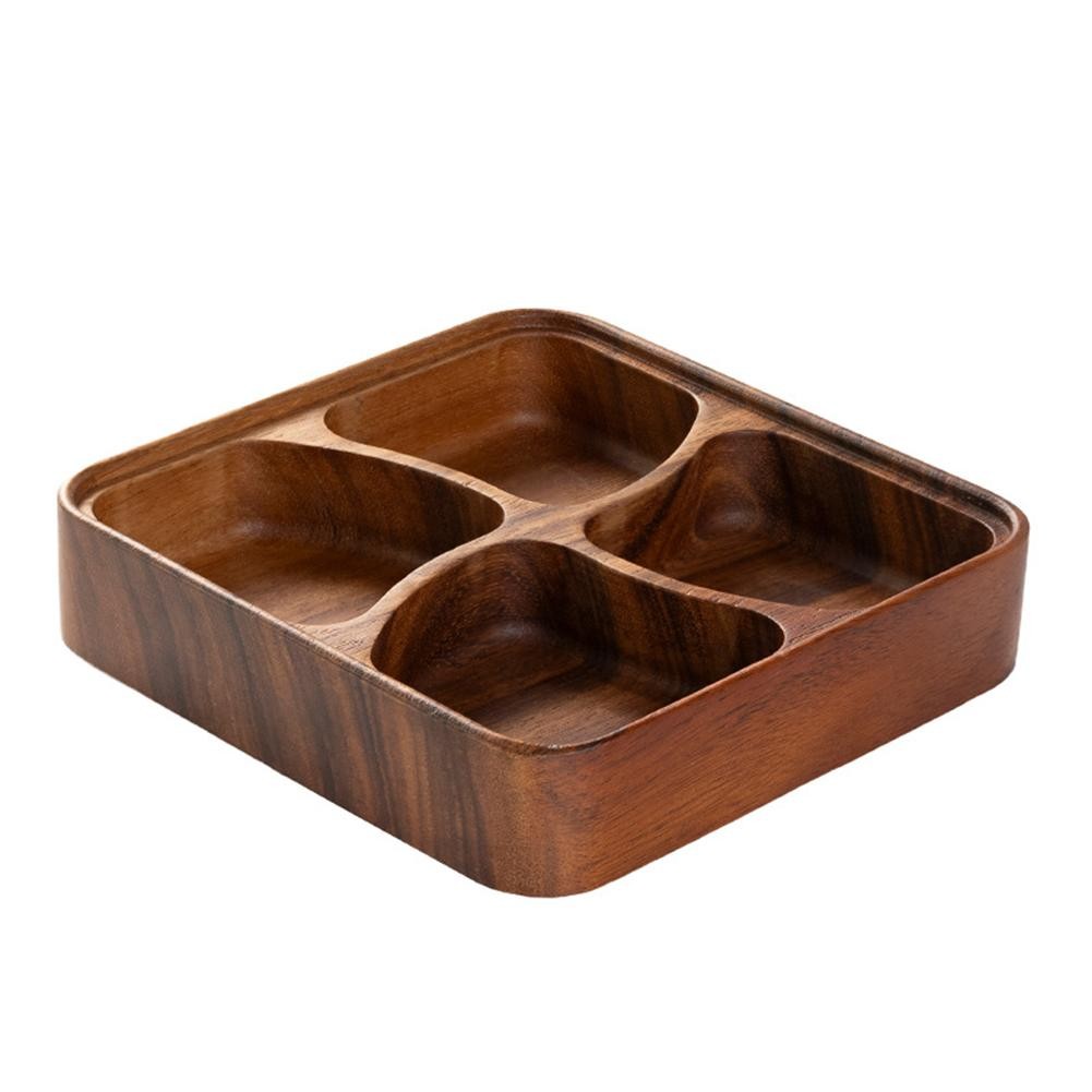 Natural Walnut Wood Serving Tray with Four Sections for Fruits and Party Foods