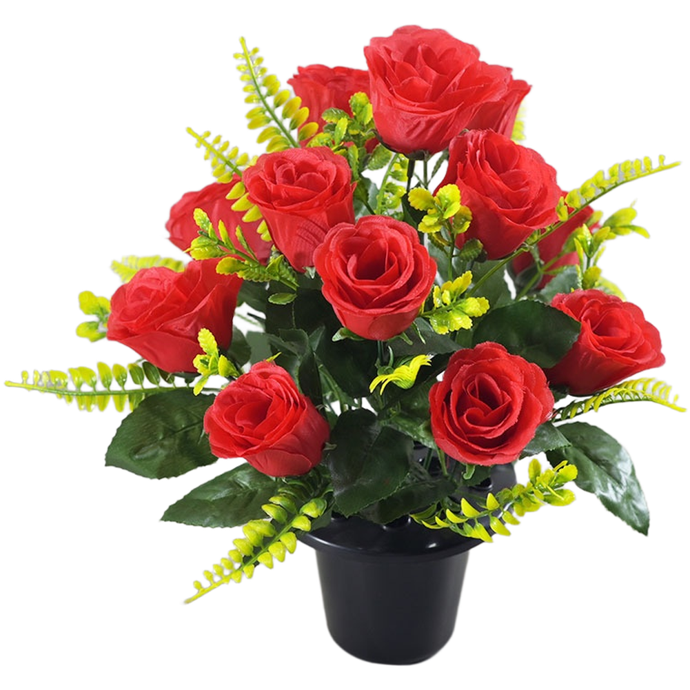 12 Heads Artificial Roses Made of Silk Fabric 37cm Tall with Stable Flower Pots