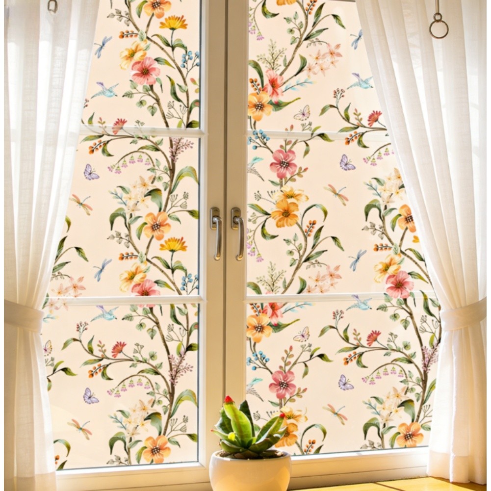 Vintage Style Floral Wall Decal PVC Static Cling Sticker for Room Decor