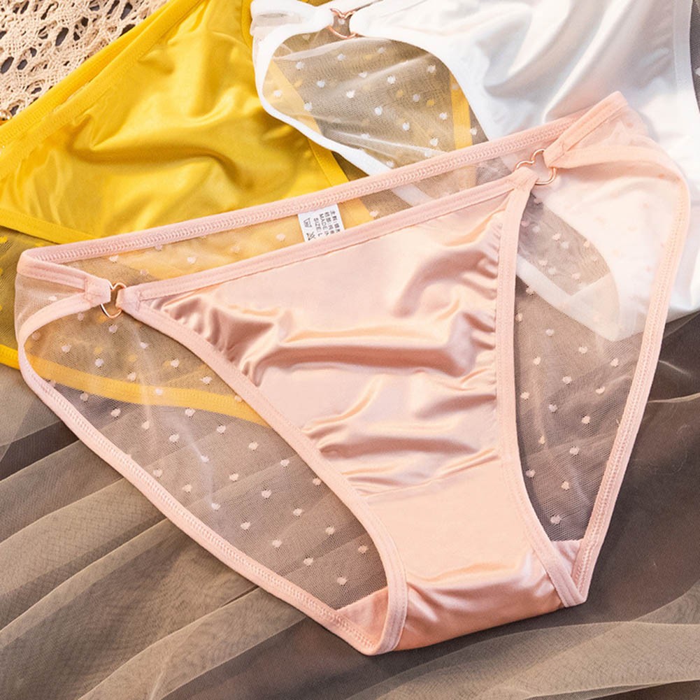 Women Satin Dot Print Underwear Seamless Lace Briefs Comfortable Daily Wear