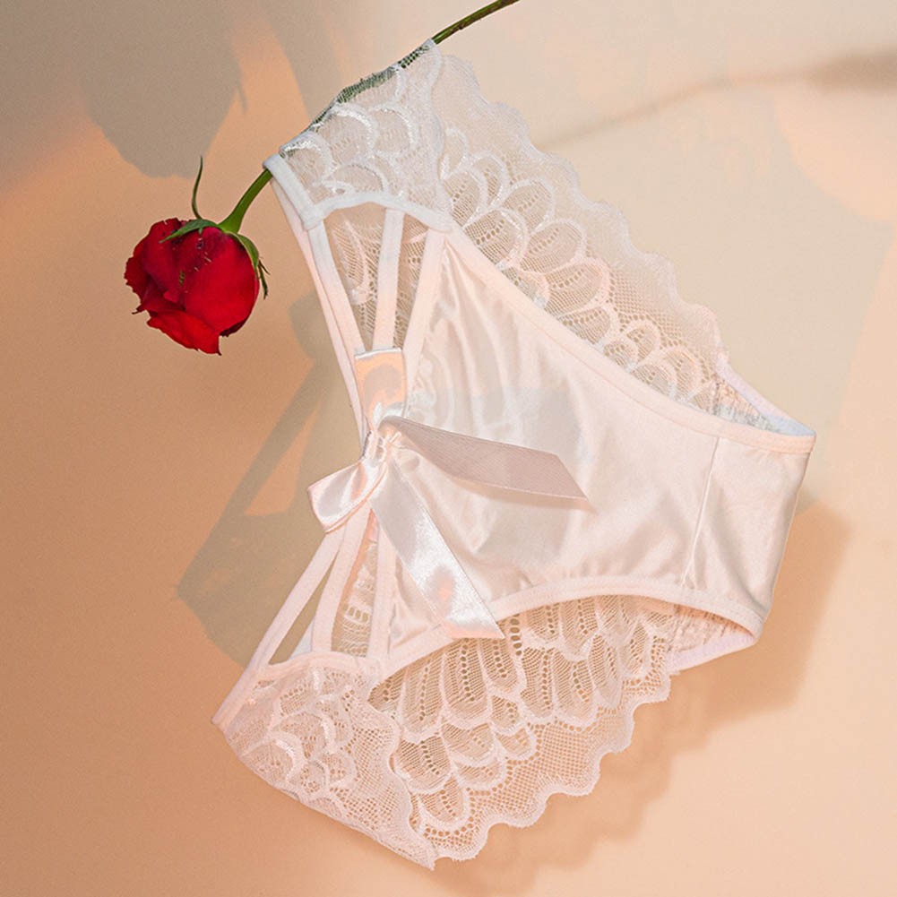 Lovely Female Underpants with Lace Satin Mix Mid Waist Butterfly Detail
