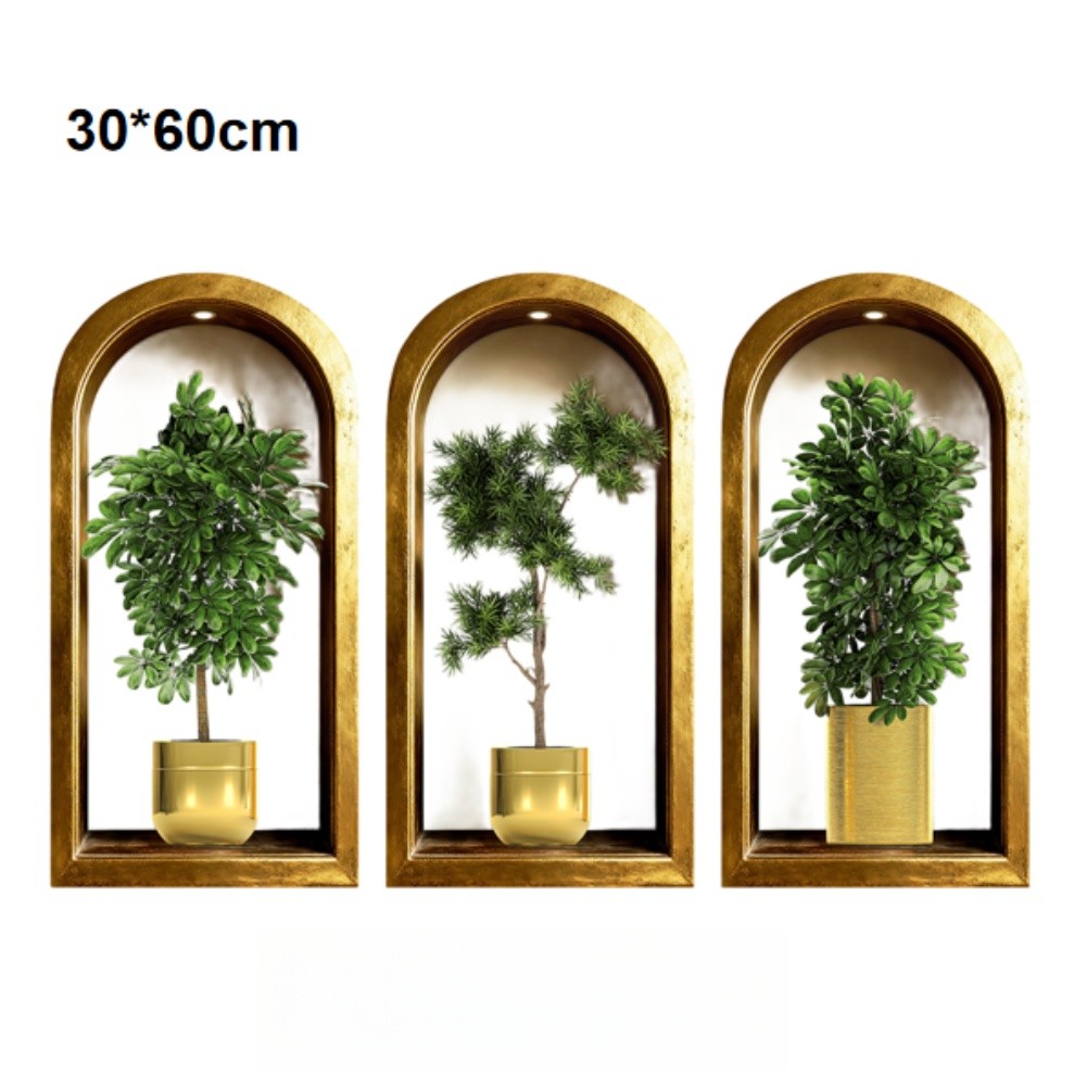 Green 3D Potted Plants Wall Stickers 30x60cm and 40x80cm for Indoor Use