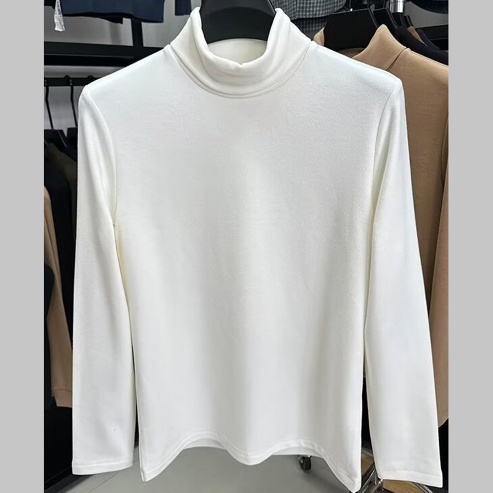 Men’s Solid Base T Shirt Long Sleeve Half High Neck Polyester Spandex Warm Top