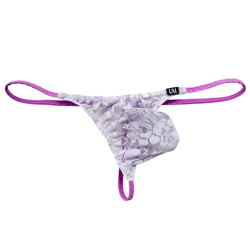 Men Sheer Lace Thong Underwear Low Rise G String with Bulge Pouch Briefs