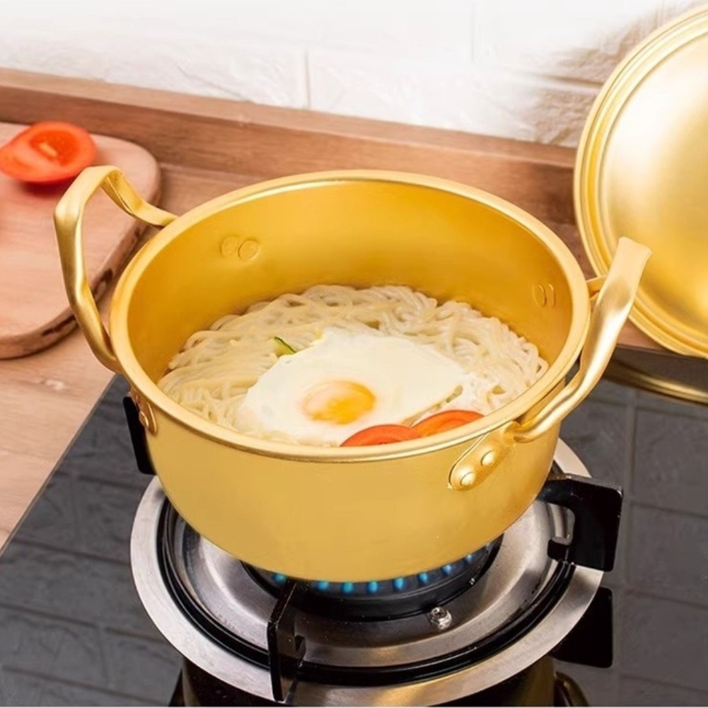 Yellow Aluminum Cooking Pot with Even Heat Distribution for All Stove Types