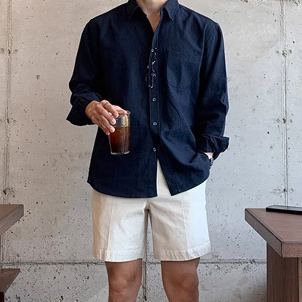 Japanese Retro Style Long Sleeve Shirt for Men Lapel Loose Casual Outerwear