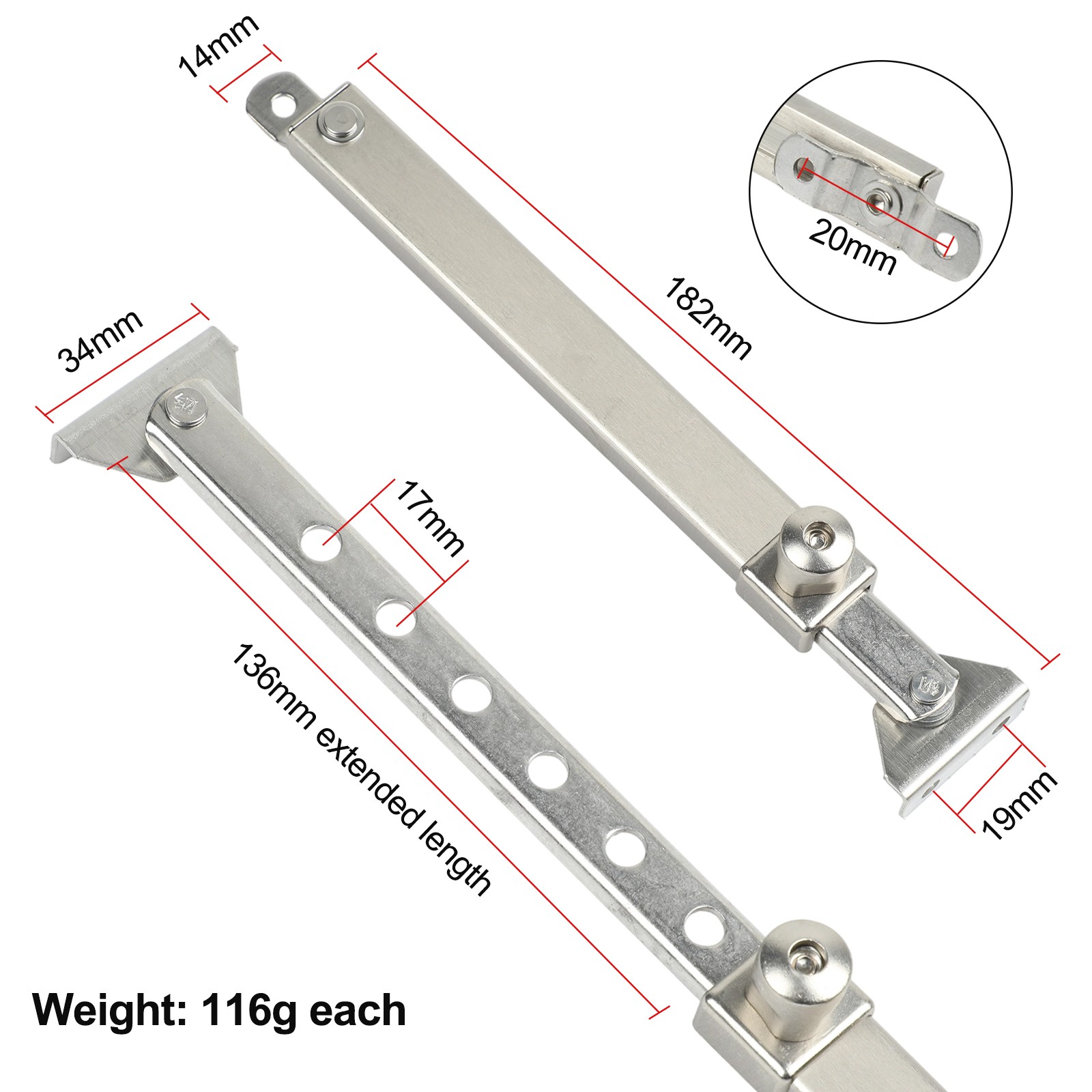 Electroplated Stainless Steel Hinge with 7 Position Control for Windows