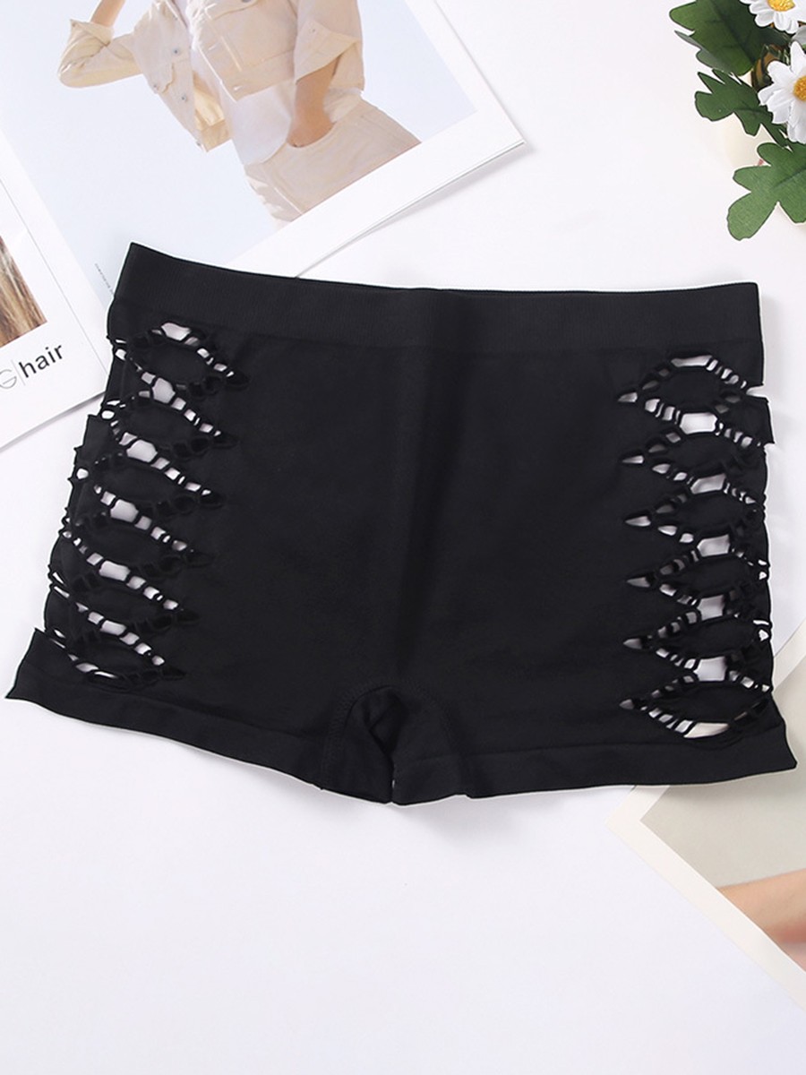 Women’s Solid Color Polyester Underwear Hollow Out Mid Rise for Vacation Use