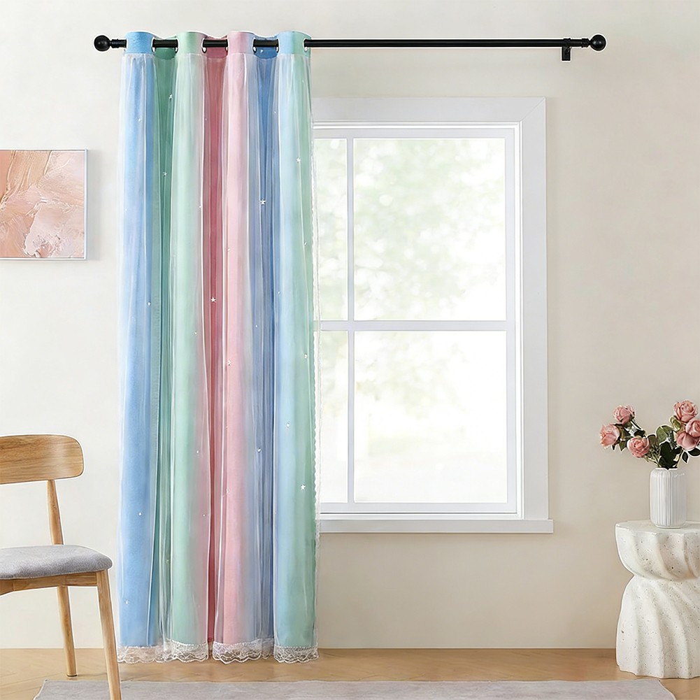 Ethereal Glow Blackout Curtains Light Blocking Lining Double Layer Lace Trim