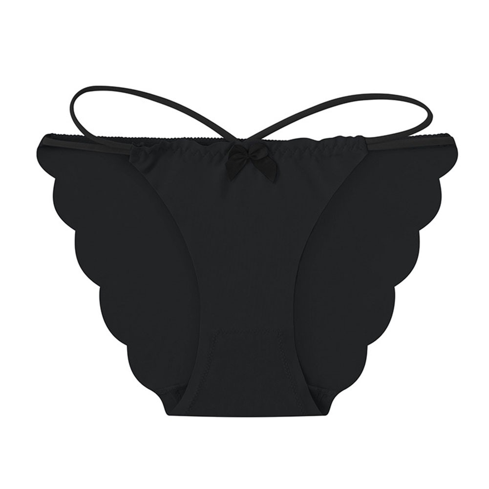 Ladies Seamless Briefs Mid Waist Bowknot Pure Color Ice Silk Polyester Fabric