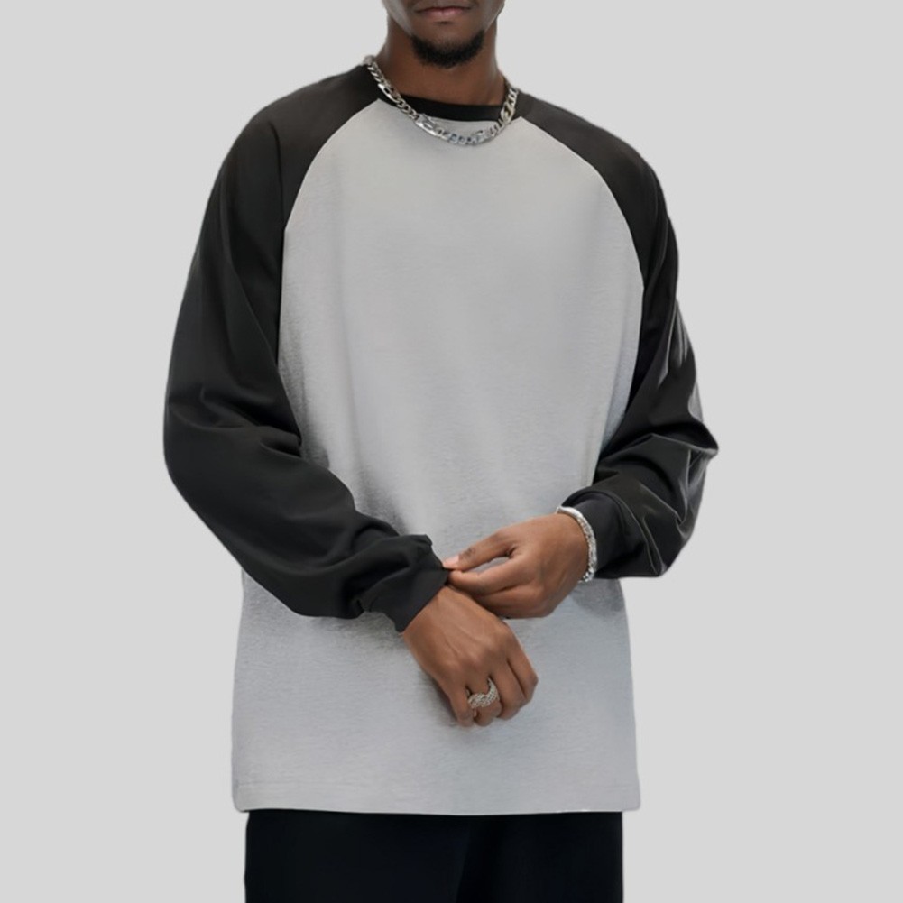 Color Block Pullover Athletic Top For Gym Polyester Fabric Contrast Panel Design