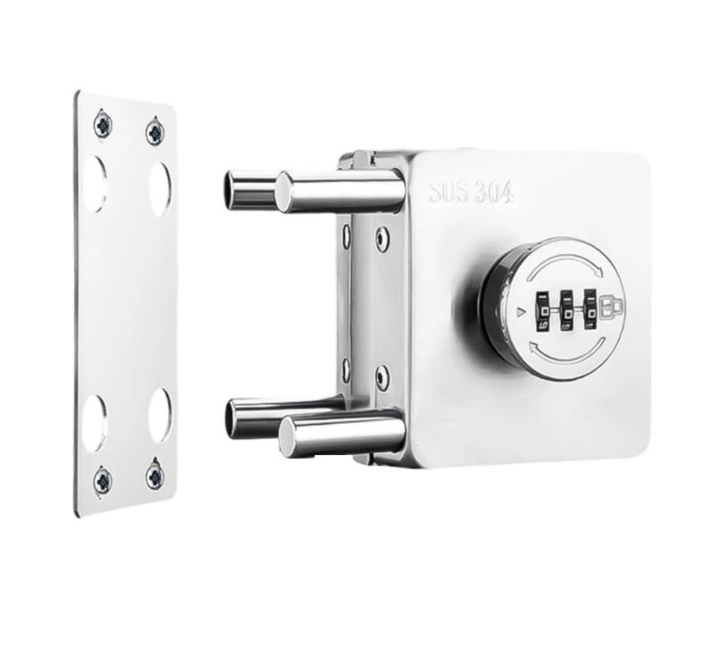No Drill Glass Door Lock for Single Double Swing Frameless Doors Brushed Nickel