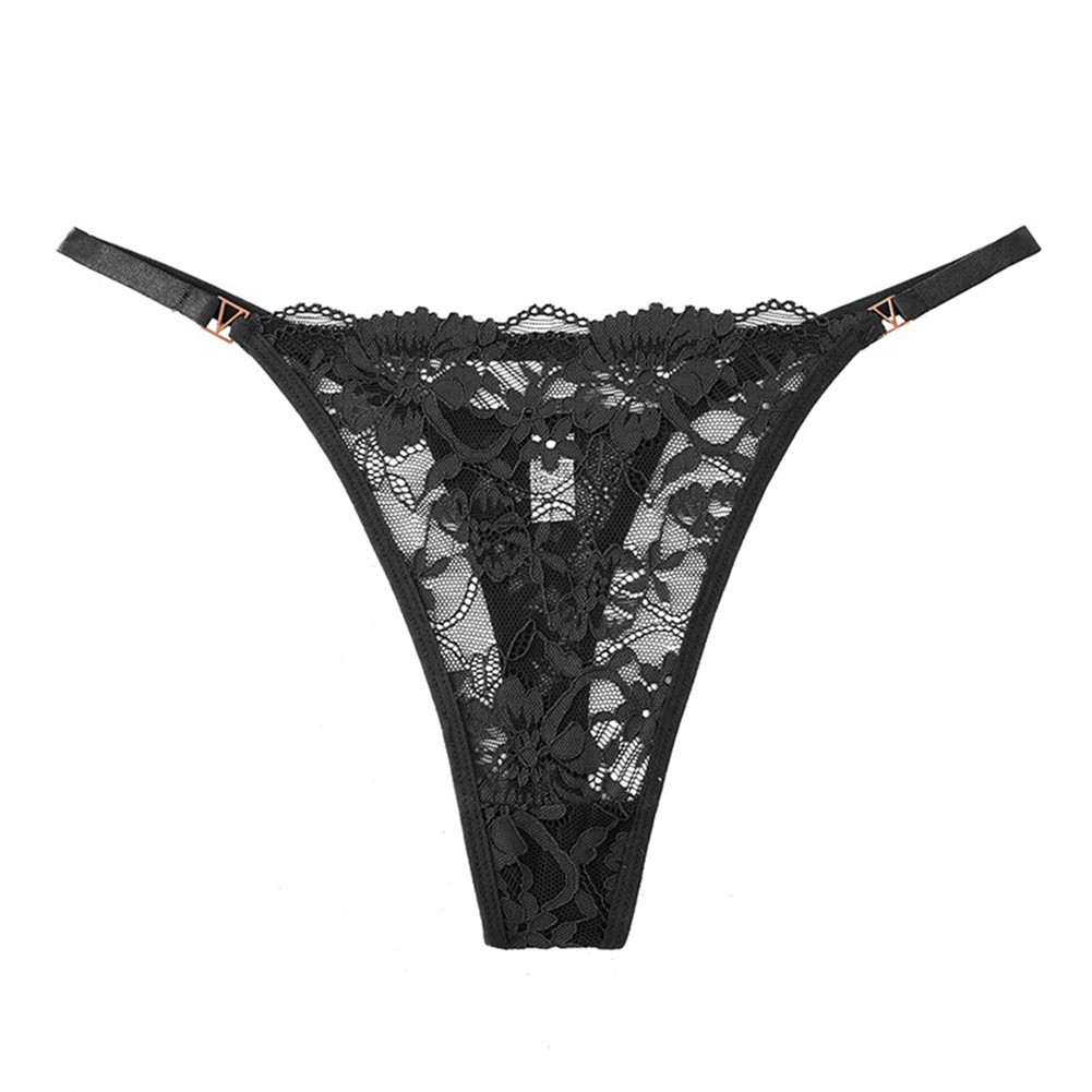 Women’s Pure Color Thong Panties Polyester Ultra-Thin Hollow-Out Comfort Fit