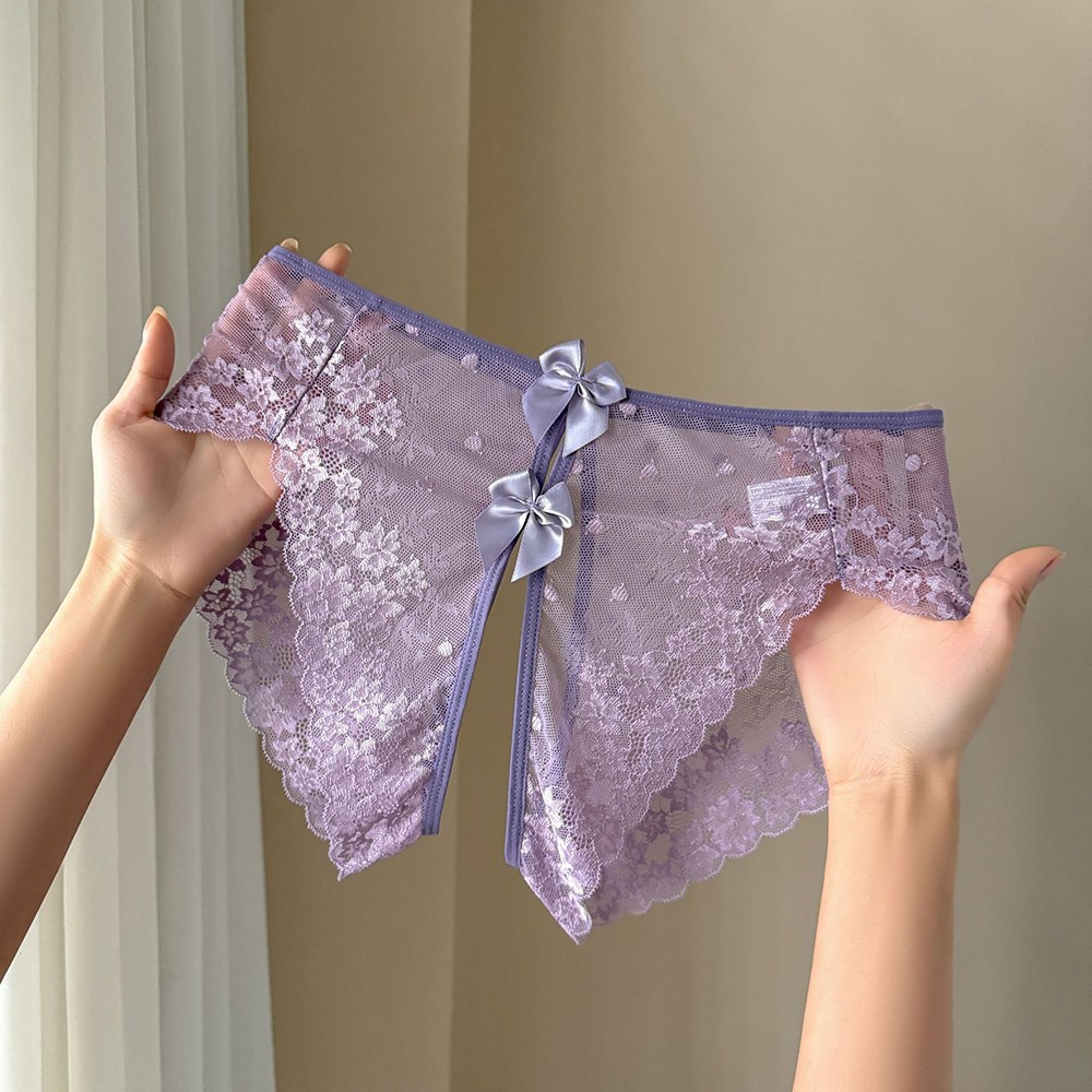 Open-Front Bowknot High-Waisted Seamless Lace Panties for Women All-Season Wear