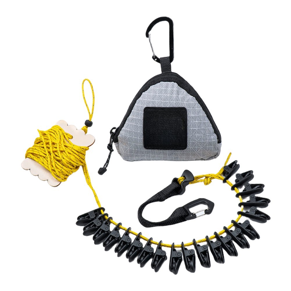 Lightweight Portable Clothesline 4 Meter Rope 20 Clips Gray Black Pouch