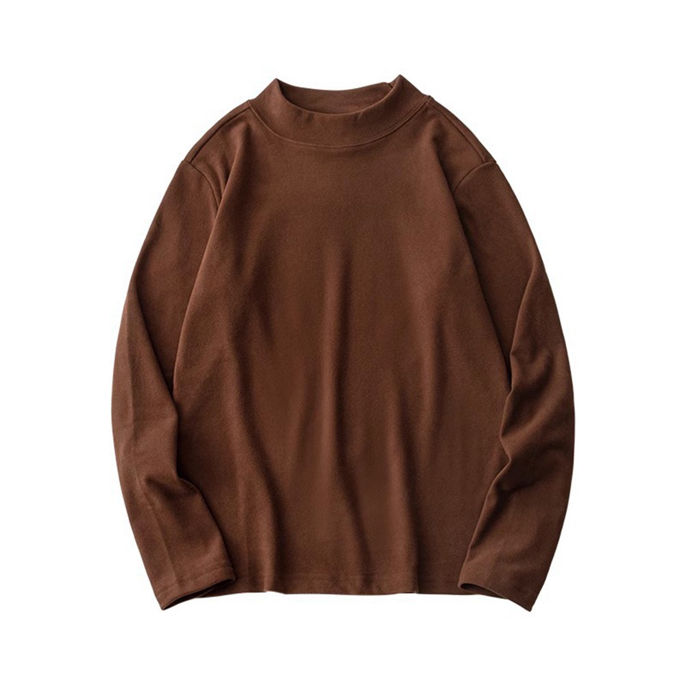 Men’s Textured Feel Long Sleeve Half Turtleneck Pullover Top Solid Color Design
