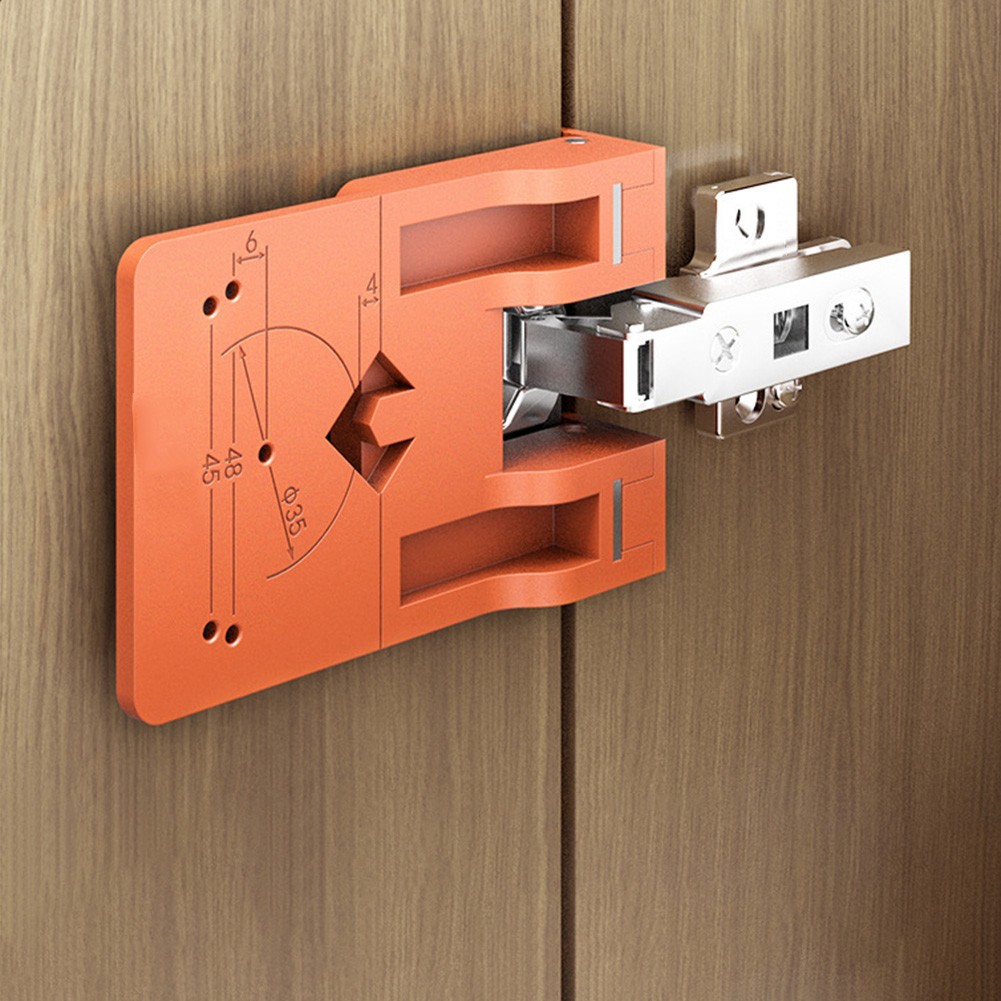 Plastic Door Hinge Jig Orange with Built-in Gap Reference for Cabinets