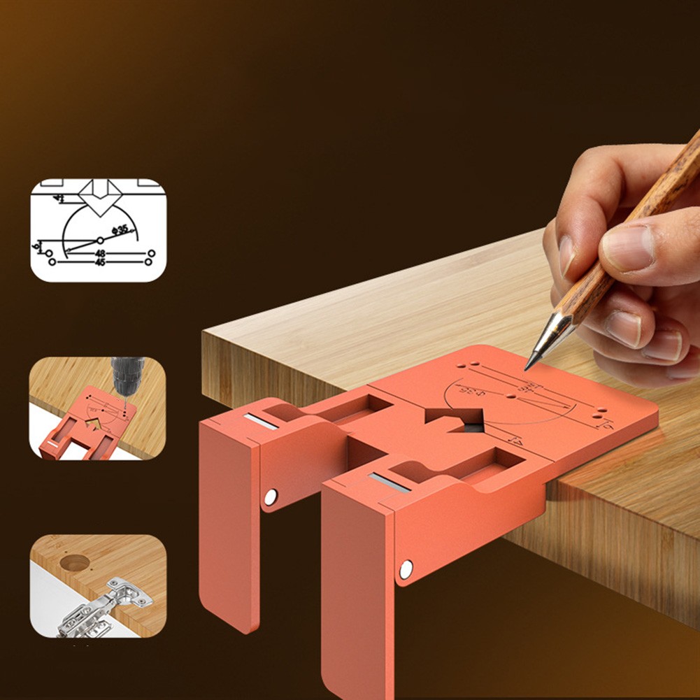 Plastic Door Hinge Jig Orange with Built-in Gap Reference for Cabinets