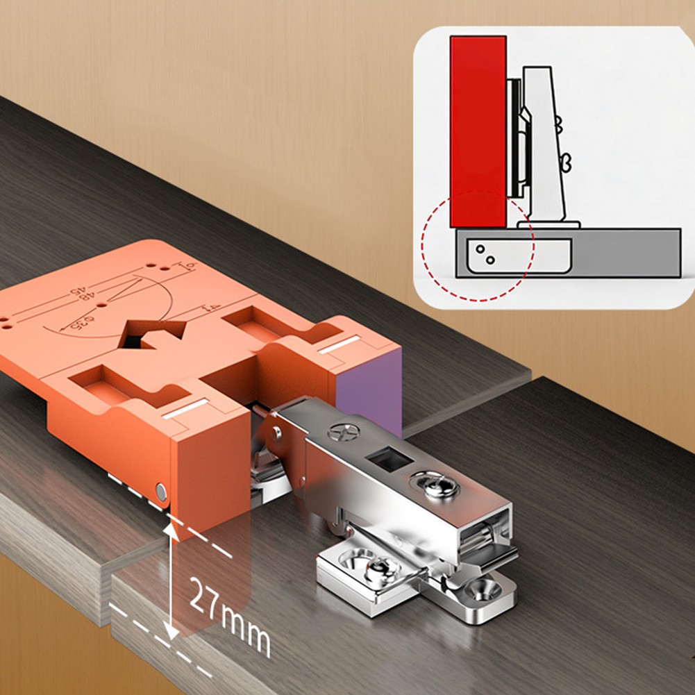 Plastic Door Hinge Jig Orange with Built-in Gap Reference for Cabinets