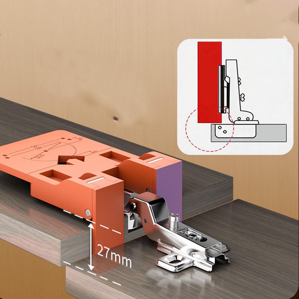 Plastic Door Hinge Jig Orange with Built-in Gap Reference for Cabinets
