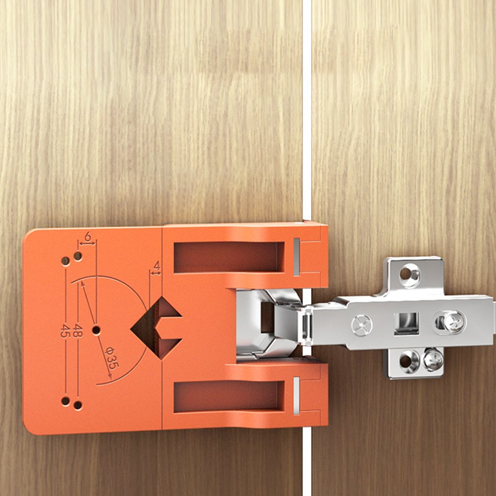 Plastic Door Hinge Jig Orange with Built-in Gap Reference for Cabinets