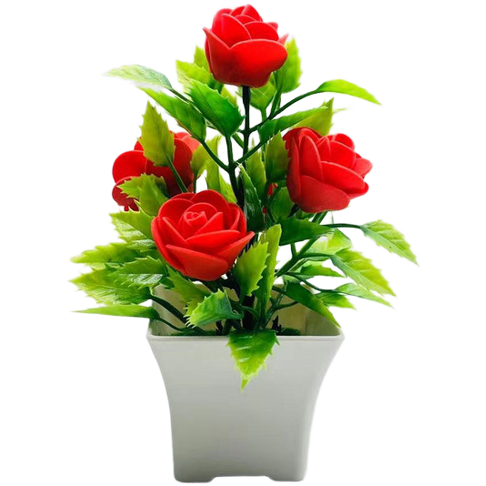 Plastic Artificial Roses in Pot for Home Decor – 14cm Tall Fake Flower