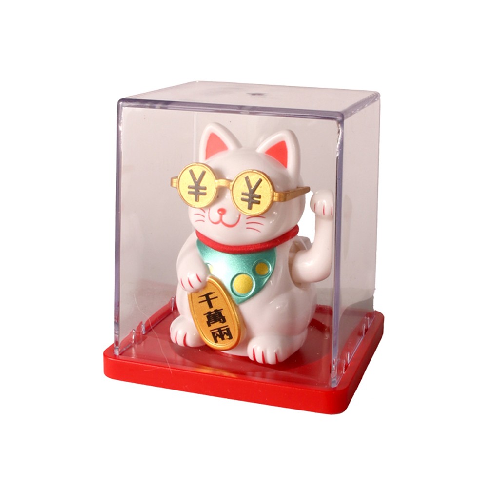 Solar Driven Waving Lucky Cat Decoration for Office Desk Car Interior Space