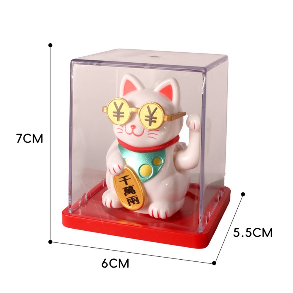 Solar Driven Waving Lucky Cat Decoration for Office Desk Car Interior Space