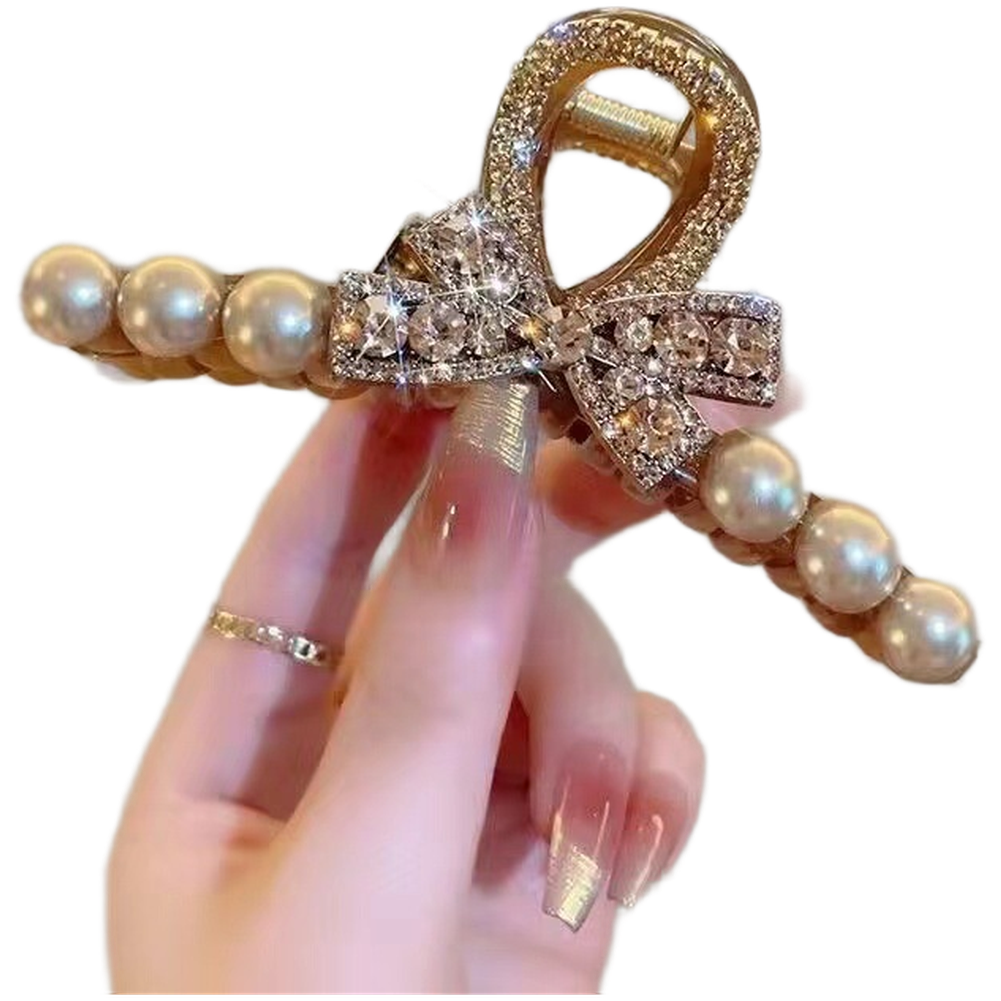Plastic Resin Gold Korean Pearl Bow Hair Clip for Women Hair