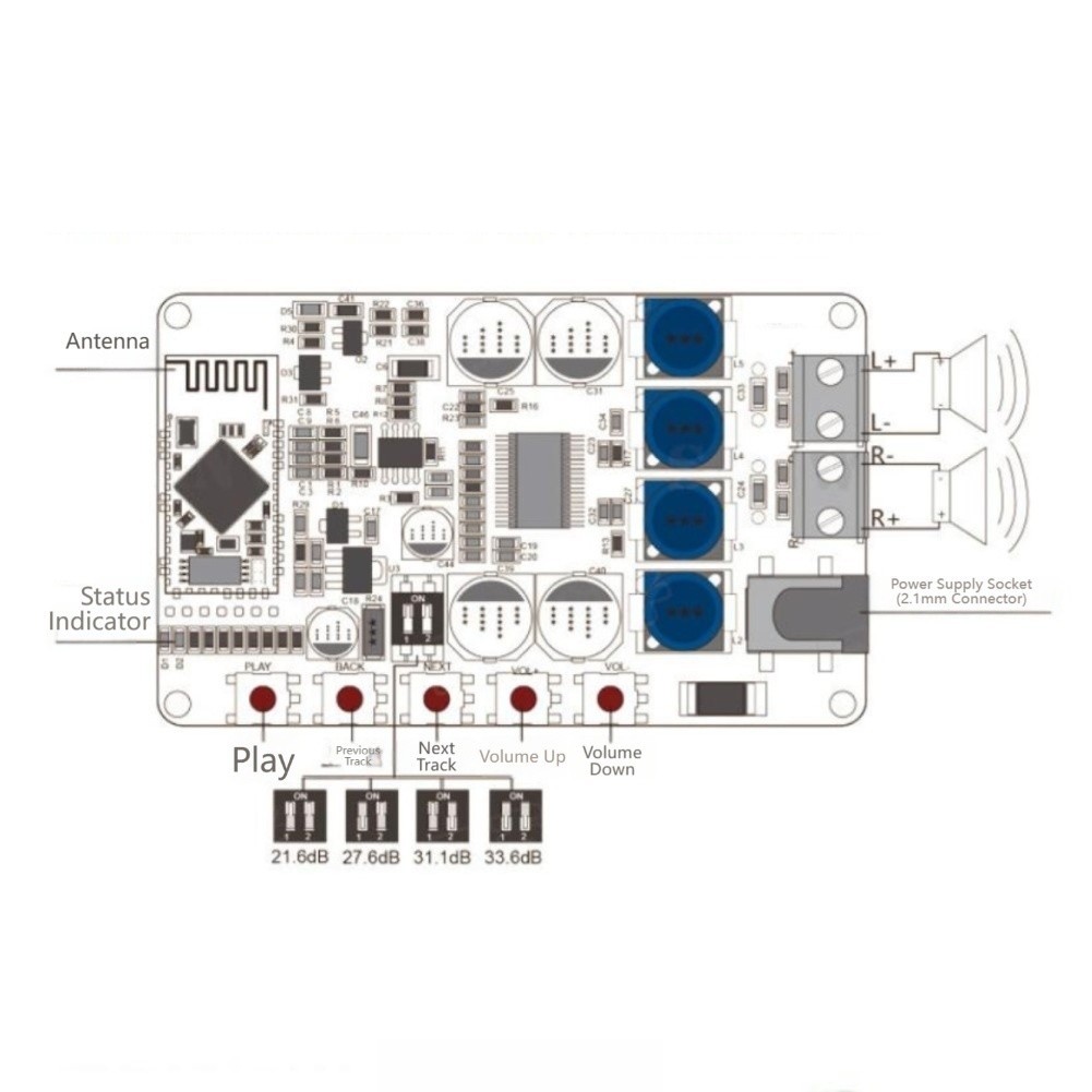 Wireless Audio Board TDA7492P 2x50W CSR8635 Chip for DIY Speaker Projects