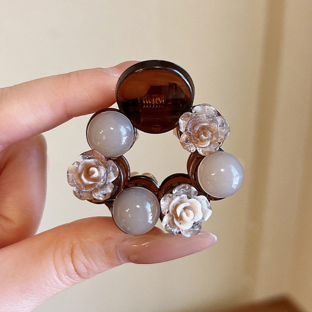 For Women’s Elegant Hair Claw Clip Featuring Camellia Motif and Pearl Detail
