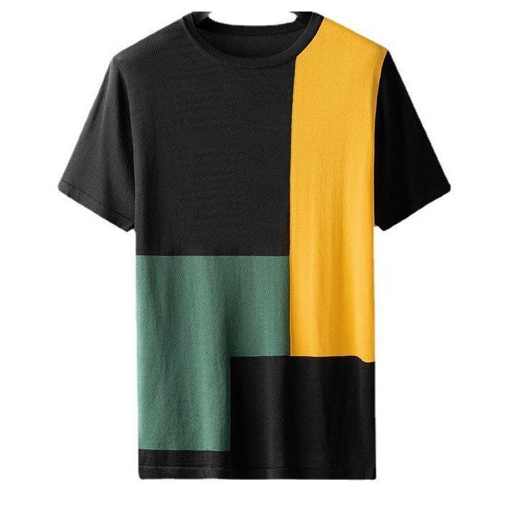 Loose Fit Color Block T-Shirt for Men Short Sleeve Round Neck Casual Daily Wear