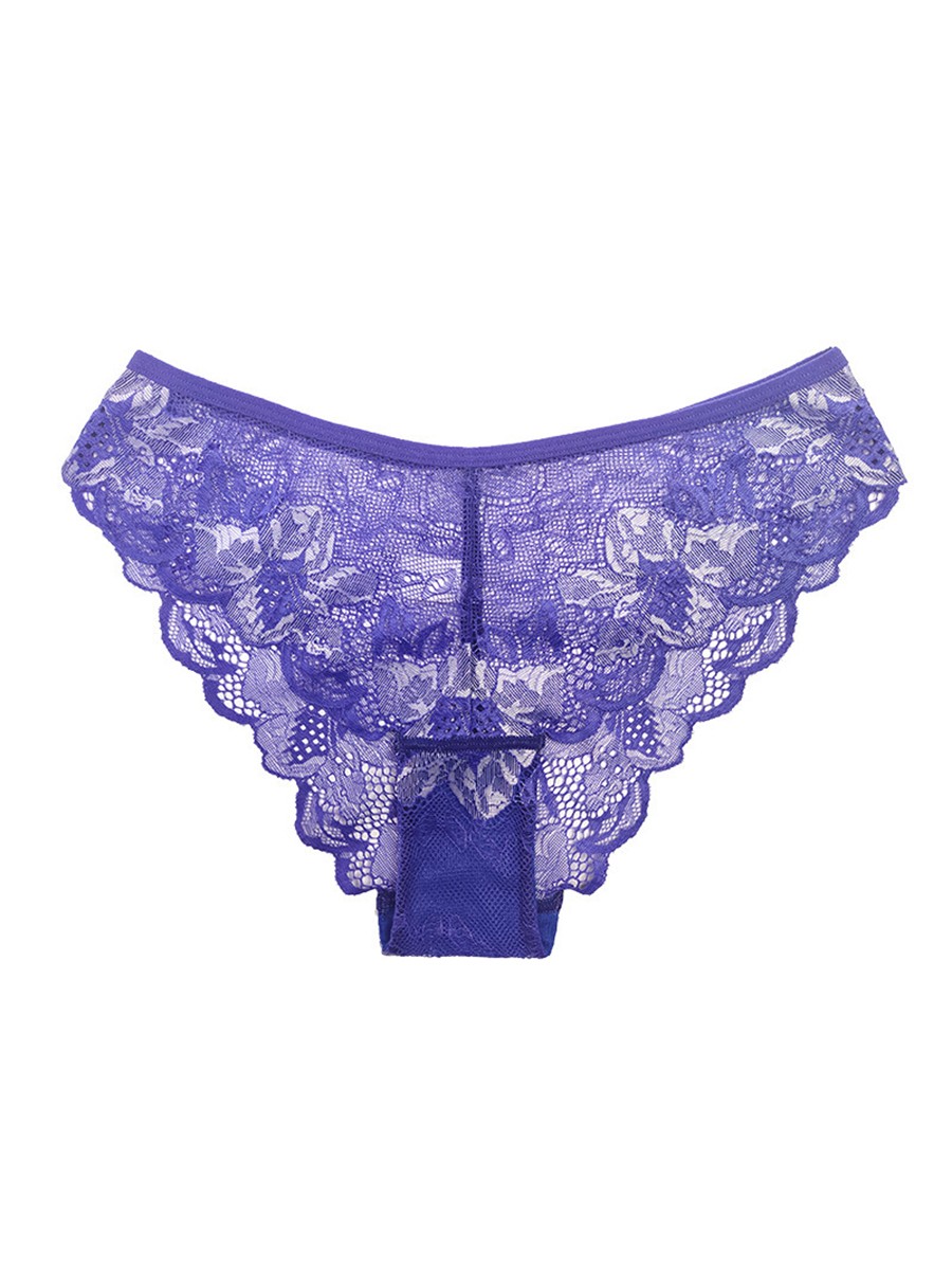 Ladies Floral Print Hollow Mesh Lace Up Triangle Underwear Medium Stretch