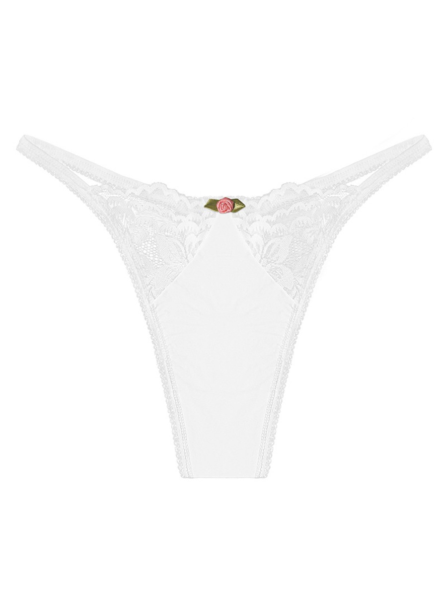 Women’s Solid Color Low-Waist Lace Mesh Thong Underwear Medium Stretch
