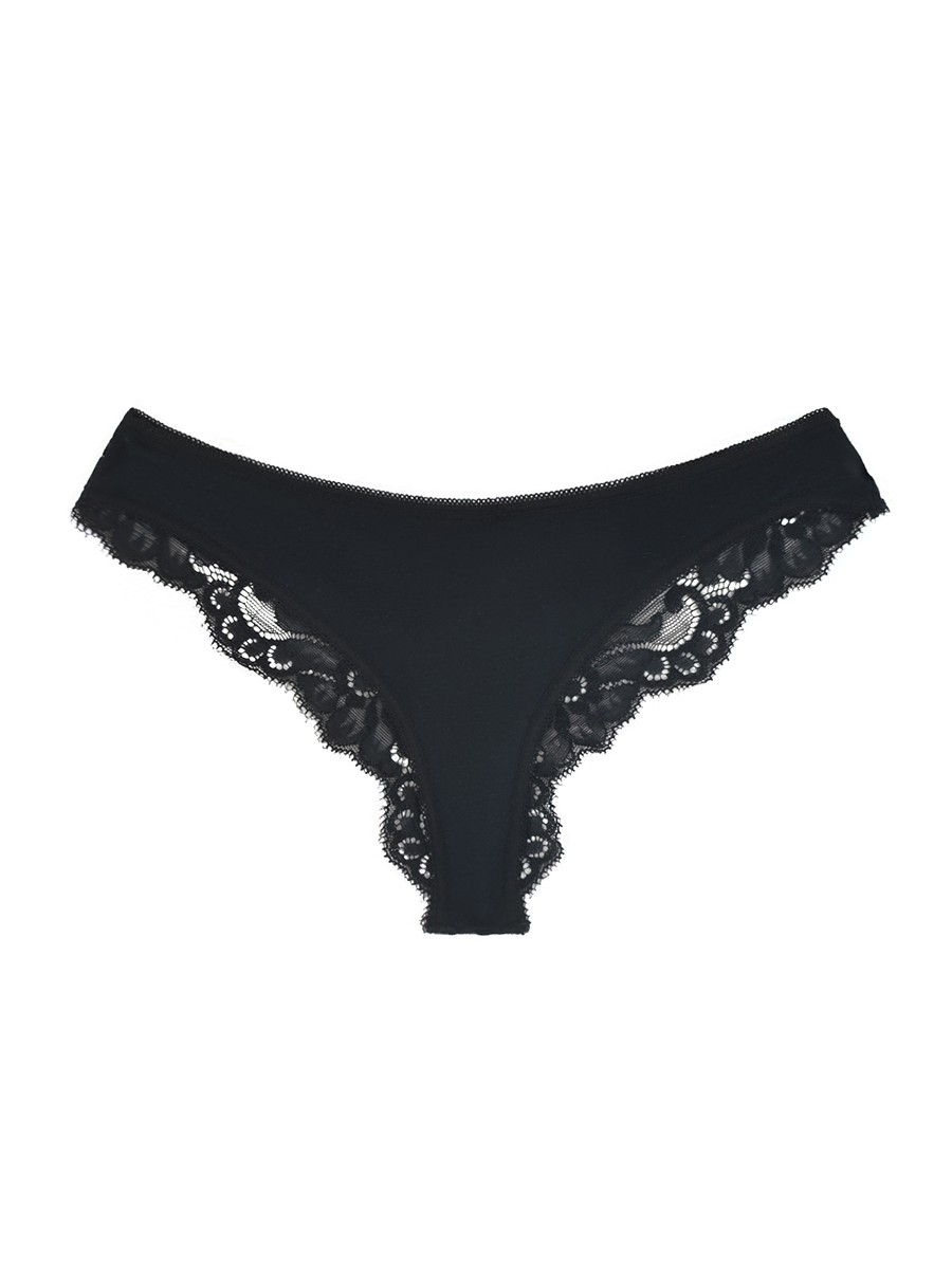 Polyester Solid Color Thong Underwear for Women – Lace Patchwork Comfort Fit
