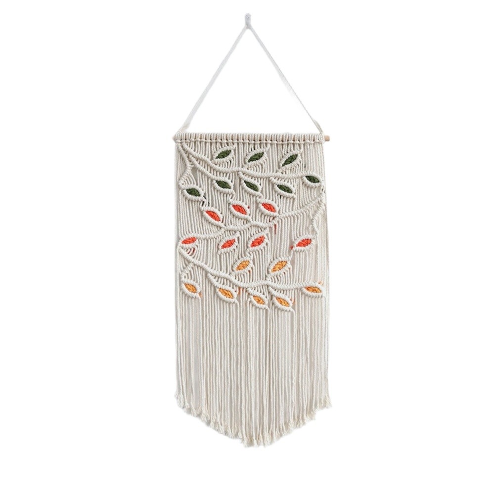 Leaf Themed Hand Woven Cotton Tapestry for Living Room Bedroom Wall Art 80x40cm
