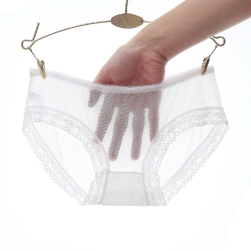Womens Low Waist Transparent Lace Mesh Briefs Solid Color Nylon Spandex Blend