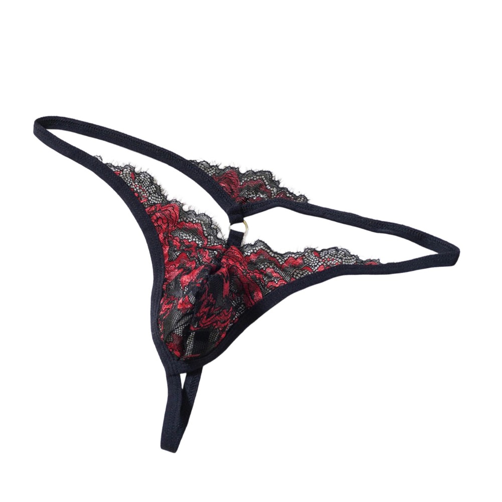 Men Lace Mesh Thongs – Printed Sheer Underwear with Bulge Pouch and T-Back